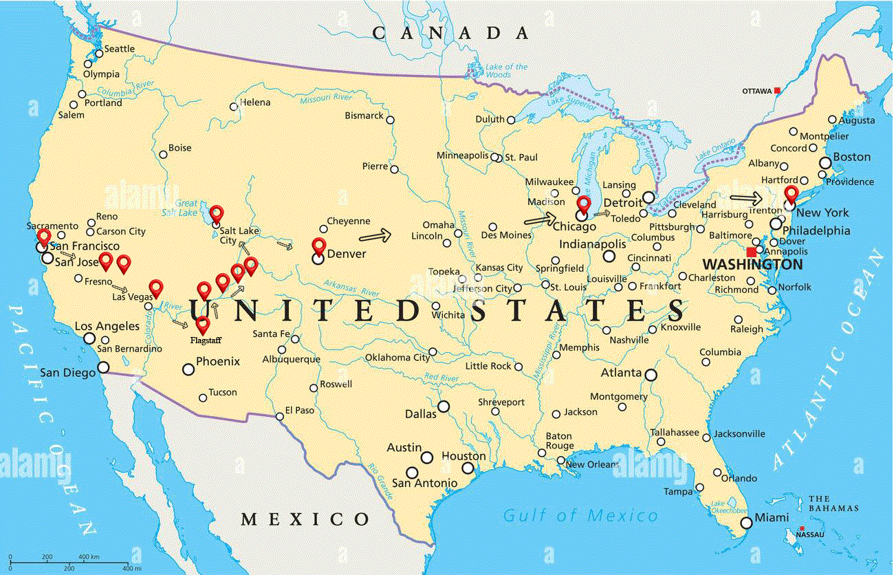 Itinéraire du trek États-Unis