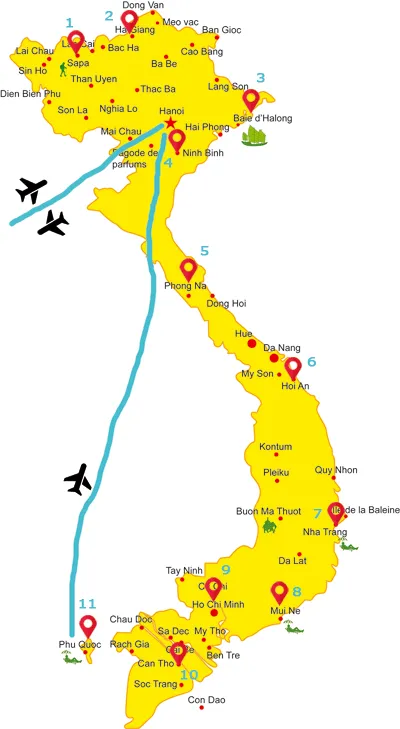 Itinéraire du trek Vietnam du Nord au Sud